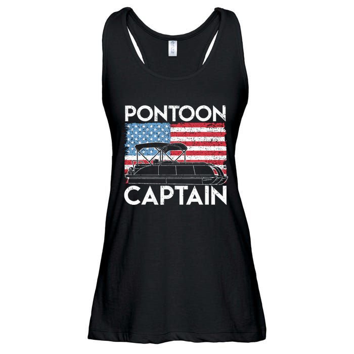 Patriotic Pontoon Captain Us American Flag Funny Boat Owner Ladies Essential Flowy Tank