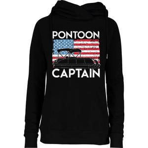 Patriotic Pontoon Captain Us American Flag Funny Boat Owner Womens Funnel Neck Pullover Hood