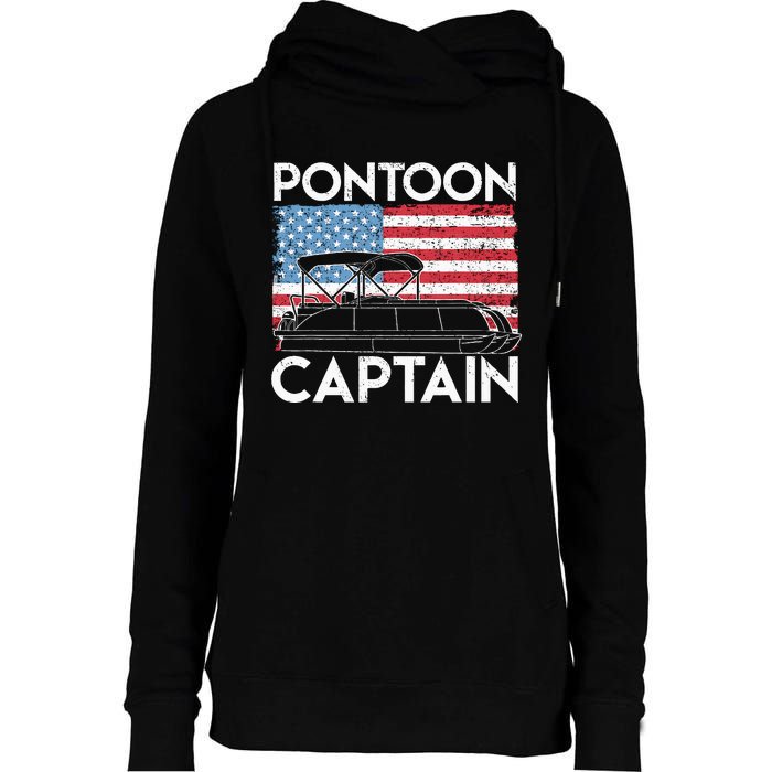 Patriotic Pontoon Captain Us American Flag Funny Boat Owner Womens Funnel Neck Pullover Hood