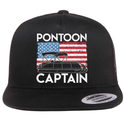 Patriotic Pontoon Captain Us American Flag Funny Boat Owner Flat Bill Trucker Hat