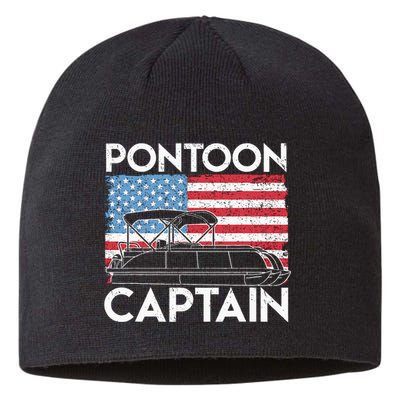 Patriotic Pontoon Captain Us American Flag Funny Boat Owner Sustainable Beanie