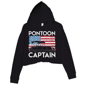 Patriotic Pontoon Captain Us American Flag Funny Boat Owner Crop Fleece Hoodie