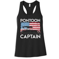 Patriotic Pontoon Captain Us American Flag Funny Boat Owner Women's Racerback Tank