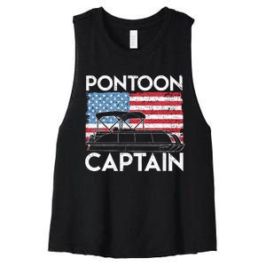 Patriotic Pontoon Captain Us American Flag Funny Boat Owner Women's Racerback Cropped Tank