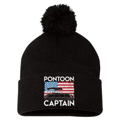 Patriotic Pontoon Captain Us American Flag Funny Boat Owner Pom Pom 12in Knit Beanie