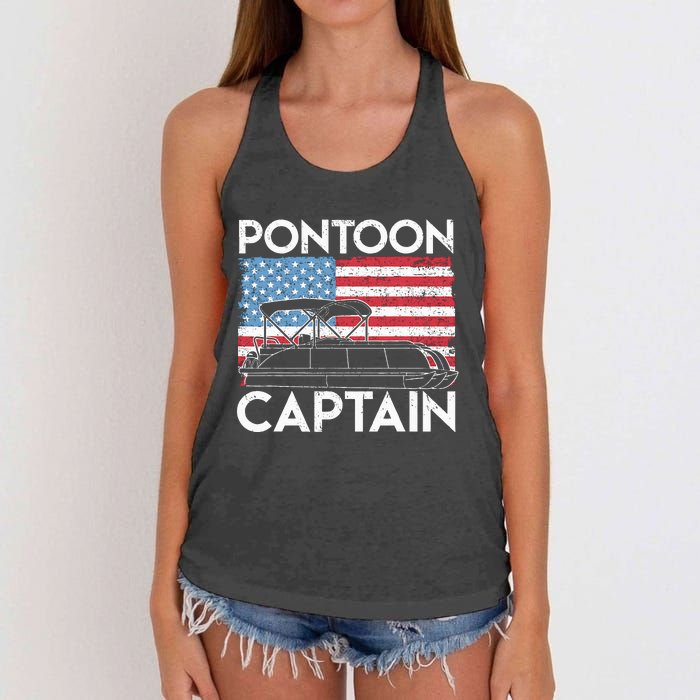 Patriotic Pontoon Captain Us American Flag Funny Boat Owner Women's Knotted Racerback Tank