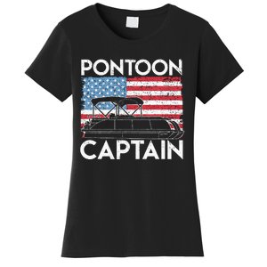 Patriotic Pontoon Captain Us American Flag Funny Boat Owner Women's T-Shirt