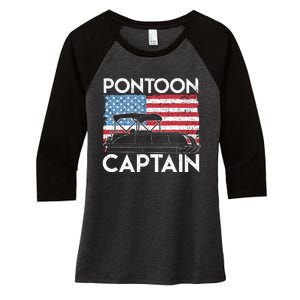 Patriotic Pontoon Captain Us American Flag Funny Boat Owner Women's Tri-Blend 3/4-Sleeve Raglan Shirt