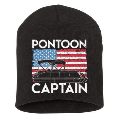 Patriotic Pontoon Captain Us American Flag Funny Boat Owner Short Acrylic Beanie