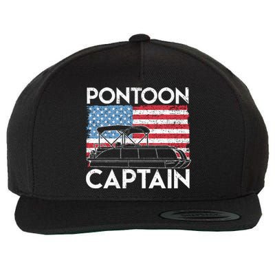 Patriotic Pontoon Captain Us American Flag Funny Boat Owner Wool Snapback Cap