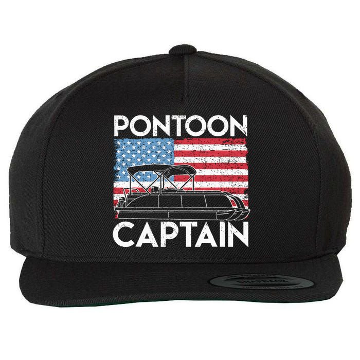 Patriotic Pontoon Captain Us American Flag Funny Boat Owner Wool Snapback Cap