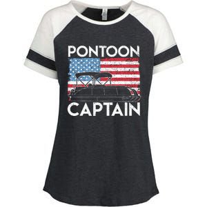 Patriotic Pontoon Captain Us American Flag Funny Boat Owner Enza Ladies Jersey Colorblock Tee