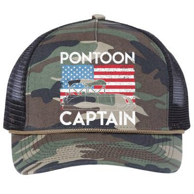 Patriotic Pontoon Captain Us American Flag Funny Boat Owner Retro Rope Trucker Hat Cap