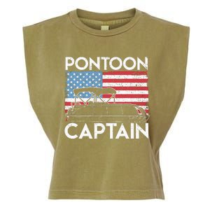 Patriotic Pontoon Captain Us American Flag Funny Boat Owner Garment-Dyed Women's Muscle Tee