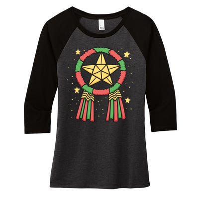 Philippine Parol Christmas Women's Tri-Blend 3/4-Sleeve Raglan Shirt