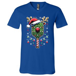 Pickleball Player Christmas Holiday Reindeer Xmas Funny Gift V-Neck T-Shirt