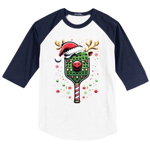 Pickleball Player Christmas Holiday Reindeer Xmas Funny Gift Baseball Sleeve Shirt