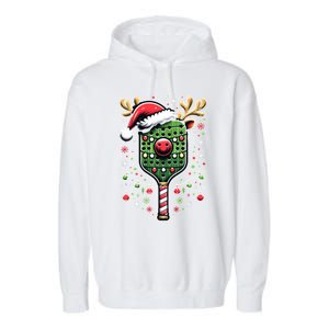 Pickleball Player Christmas Holiday Reindeer Xmas Funny Gift Garment-Dyed Fleece Hoodie