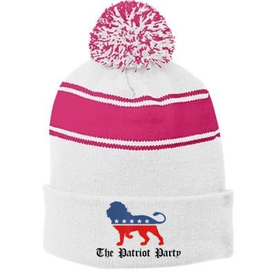 Patriot Party Conservative Lion Patriotic 4th Of July Stripe Pom Pom Beanie