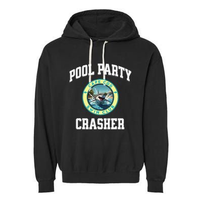 Pool Party Crasher Cape Cod Shark Theme Swimming Souvenir Garment-Dyed Fleece Hoodie