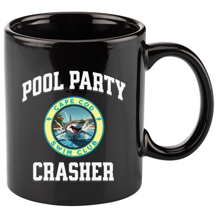 Pool Party Crasher Cape Cod Shark Theme Swimming Souvenir 11oz C Handle Ceramic Mug