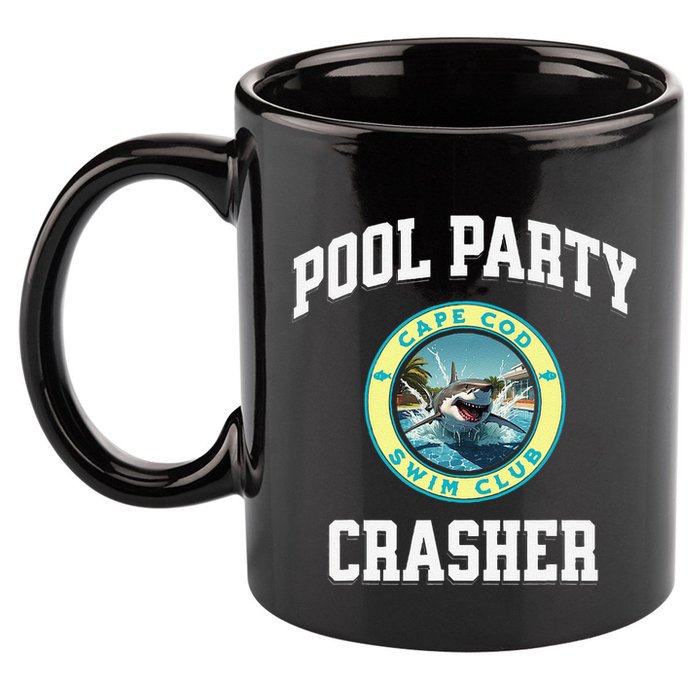 Pool Party Crasher Cape Cod Shark Theme Swimming Souvenir 11oz C Handle Ceramic Mug