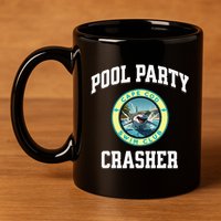 Pool Party Crasher Cape Cod Shark Theme Swimming Souvenir 11oz C Handle Ceramic Mug