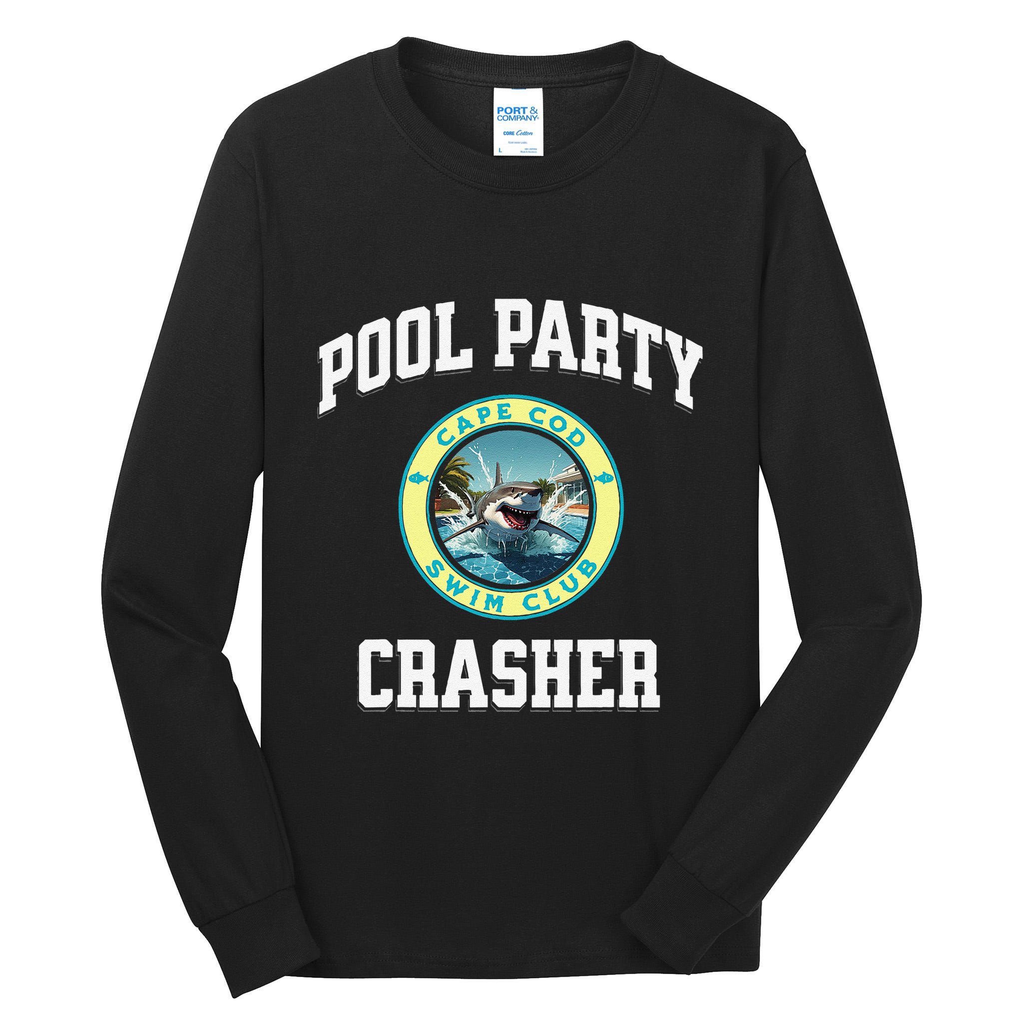 Pool Party Crasher Cape Cod Shark Theme Swimming Souvenir Tall Long Sleeve T-Shirt