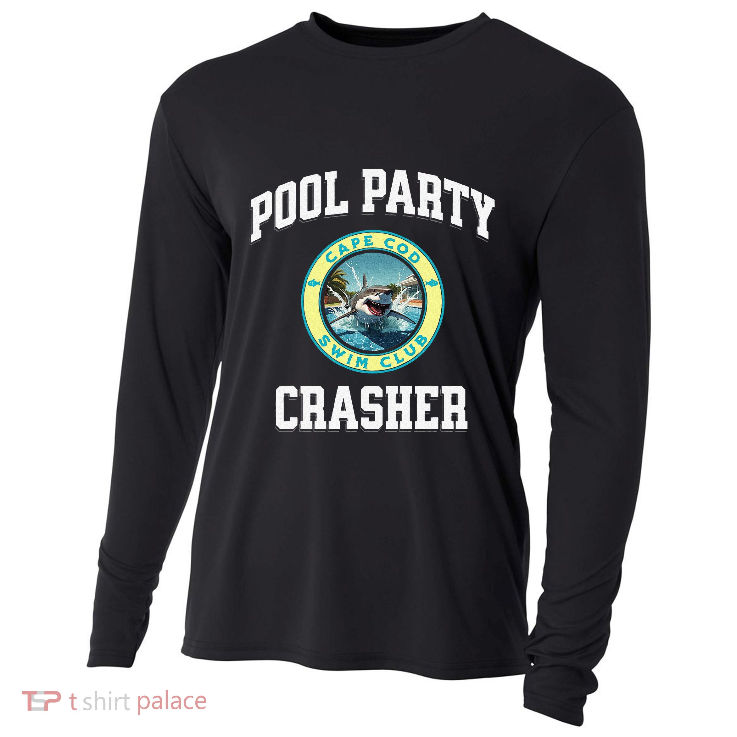 Pool Party Crasher Cape Cod Shark Theme Swimming Souvenir Cooling Performance Long Sleeve Crew