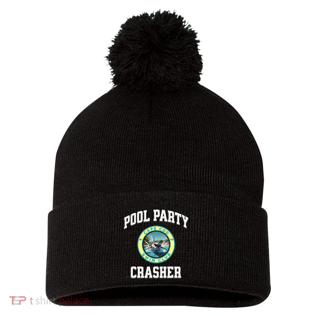 Pool Party Crasher Cape Cod Shark Theme Swimming Souvenir Pom Pom 12in Knit Beanie