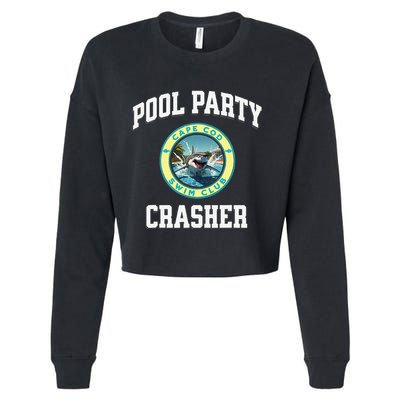 Pool Party Crasher Cape Cod Shark Theme Swimming Souvenir Cropped Pullover Crew