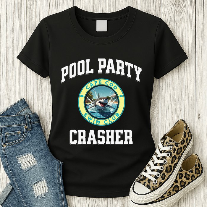 Pool Party Crasher Cape Cod Shark Theme Swimming Souvenir Womens T-Shirt