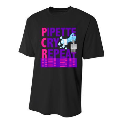 PCR Pipette Cry Repeat For DNA Lab Scientists Youth Performance Sprint T-Shirt