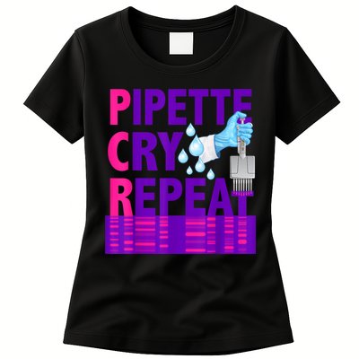 PCR Pipette Cry Repeat For DNA Lab Scientists Womens T-Shirt