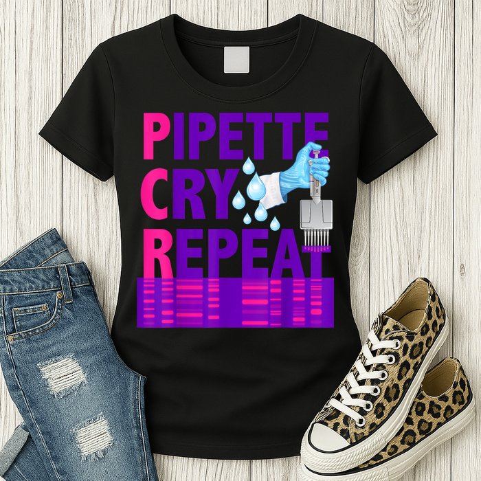PCR Pipette Cry Repeat For DNA Lab Scientists Womens T-Shirt