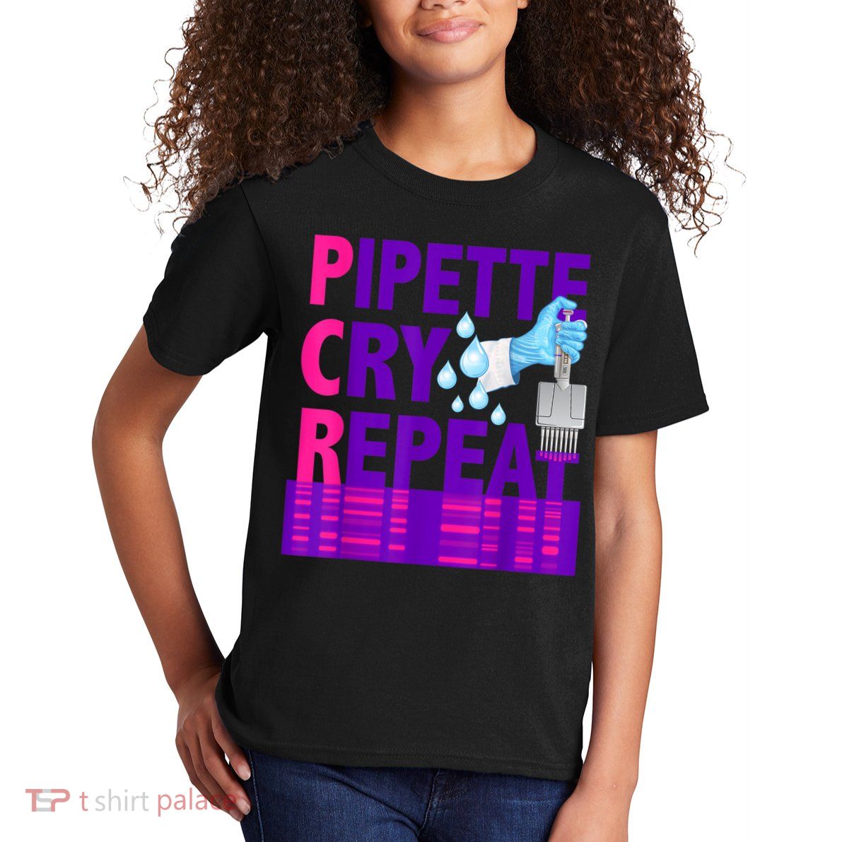 PCR Pipette Cry Repeat For DNA Lab Scientists Kids T-Shirt