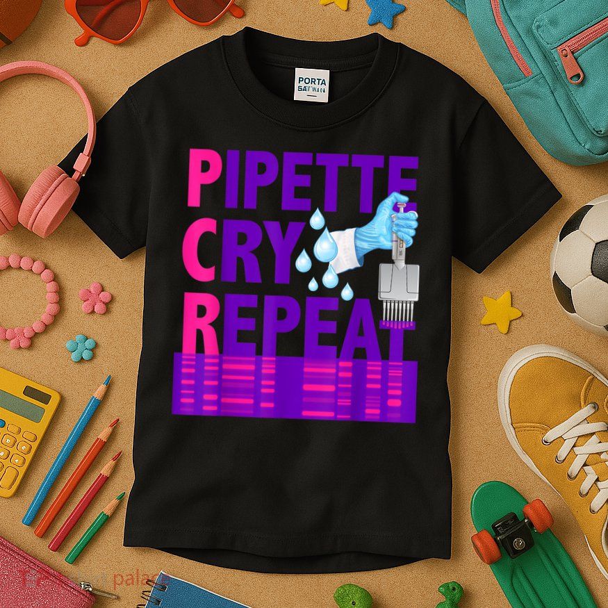 PCR Pipette Cry Repeat For DNA Lab Scientists Kids T-Shirt