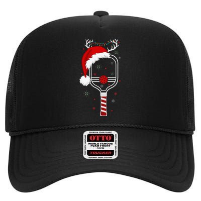 Pickleball Player Christmas Holiday Reindeer Xmas High Crown Mesh Back Trucker Hat