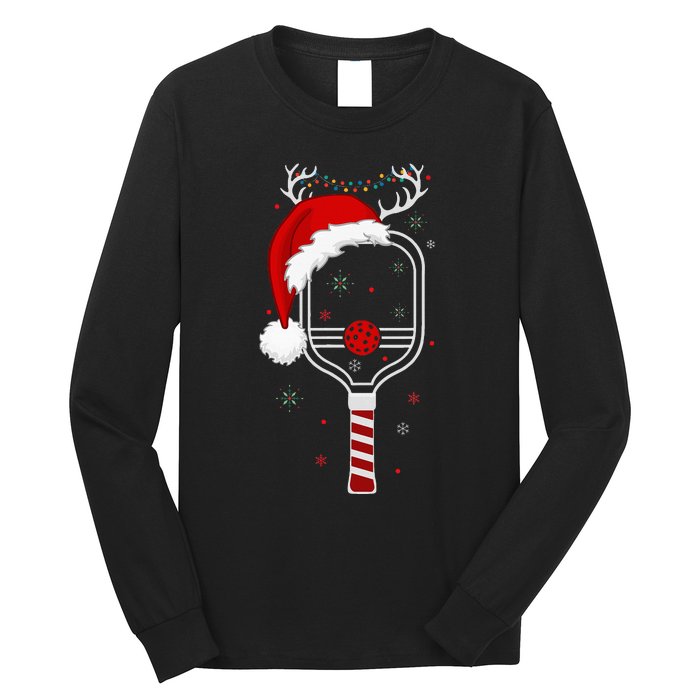 Pickleball Player Christmas Holiday Reindeer Xmas Long Sleeve Shirt