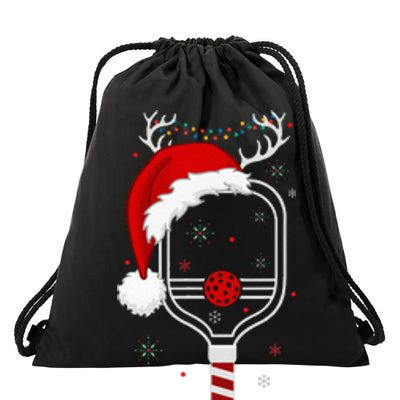 Pickleball Player Christmas Holiday Reindeer Xmas Drawstring Bag