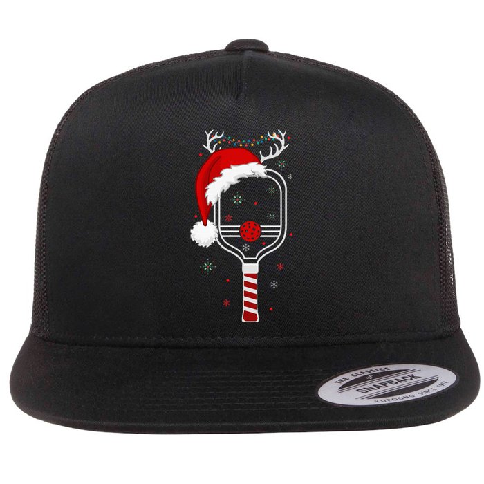 Pickleball Player Christmas Holiday Reindeer Xmas Flat Bill Trucker Hat