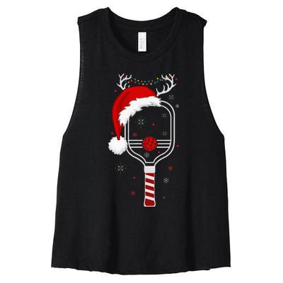 Pickleball Player Christmas Holiday Reindeer Xmas Women's Racerback Cropped Tank