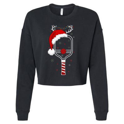 Pickleball Player Christmas Holiday Reindeer Xmas Cropped Pullover Crew