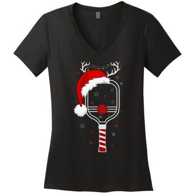 Pickleball Player Christmas Holiday Reindeer Xmas Women's V-Neck T-Shirt