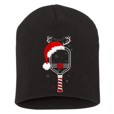 Pickleball Player Christmas Holiday Reindeer Xmas Short Acrylic Beanie