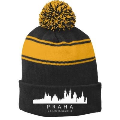 Praha Prague Czech Republic Skyline Stripe Pom Pom Beanie