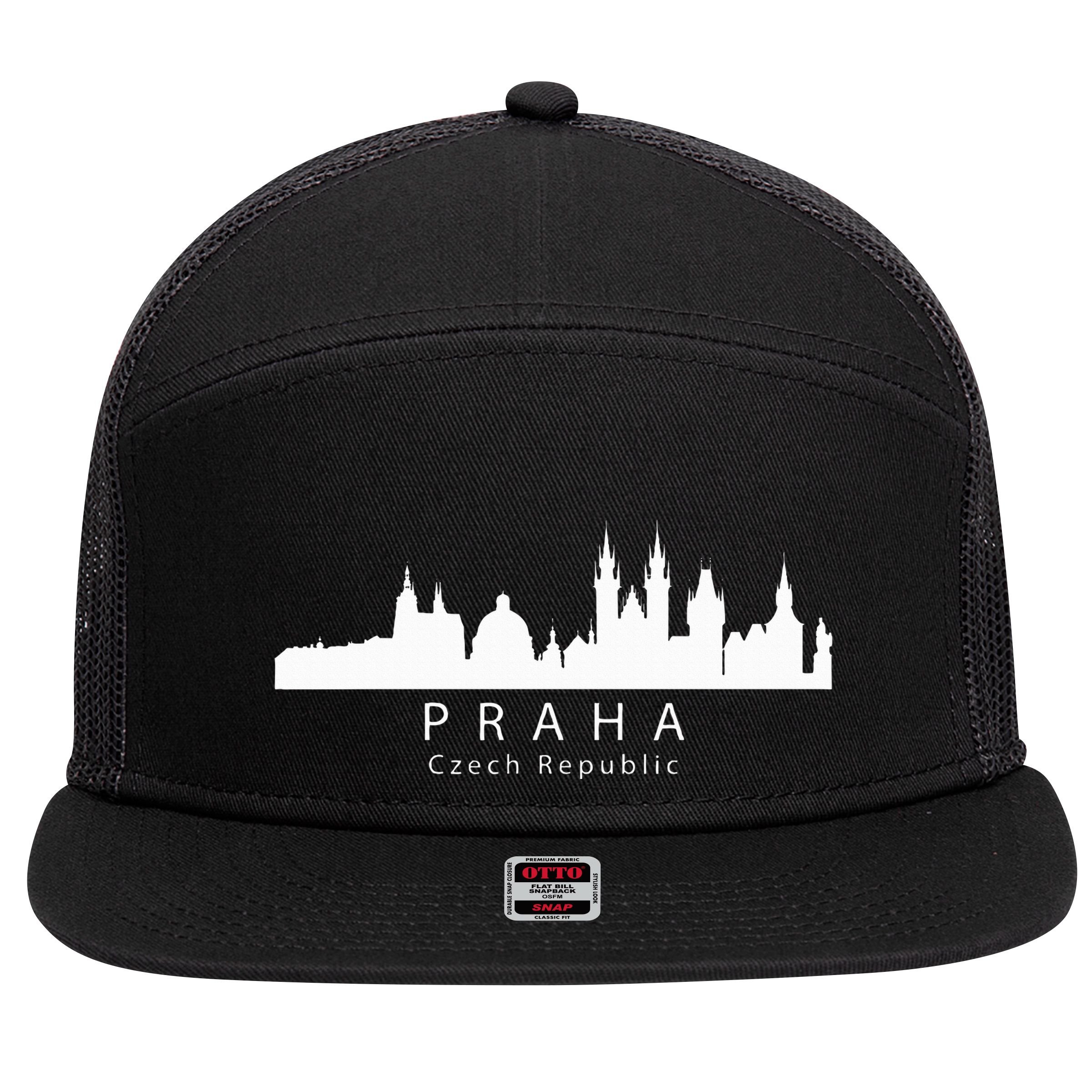 Praha Prague Czech Republic Skyline 7 Panel Mesh Trucker Snapback Hat