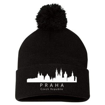 Praha Prague Czech Republic Skyline Pom Pom 12in Knit Beanie