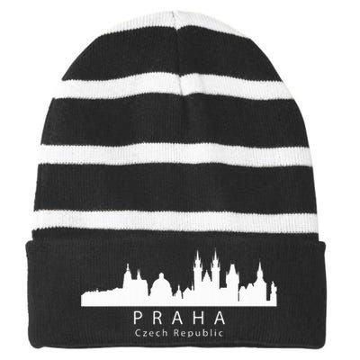 Praha Prague Czech Republic Skyline Striped Beanie with Solid Band