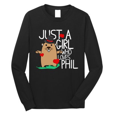 Punxsy Phil's Cute Groundhog Day Holiday Design For Girls Long Sleeve Shirt